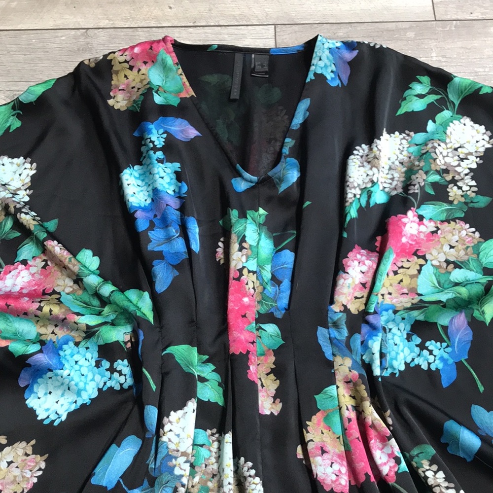 MANGO Floral Print Silky Batwing Sleeve Maxi Dress